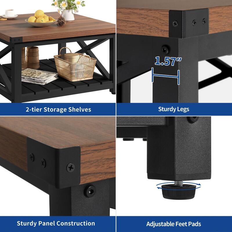 Moasis Farmhouse Square Lift Top Coffee Table with Storage Shelf for Living Room