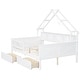 preview thumbnail 4 of 26, Wood House Platform Beds with LED, Storage Shelves, Drawers and Guardrail, Full Size Bed Frame w/Slats Support for Kids