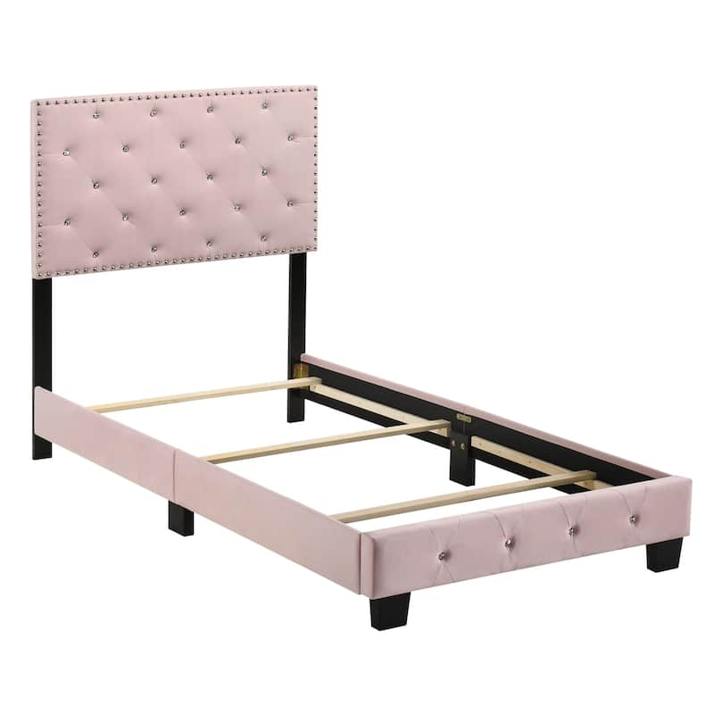 Faux Jewel Tufted Velvet Upholstered Twin Panel Bed - 77" - Pink