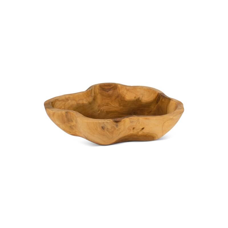 13" Solid Wood Fruit Bowl - Hand Carved Decorative Serving Bowl, Natural Rustic Home Decor - 13" wide x 11" deep x 3" tall