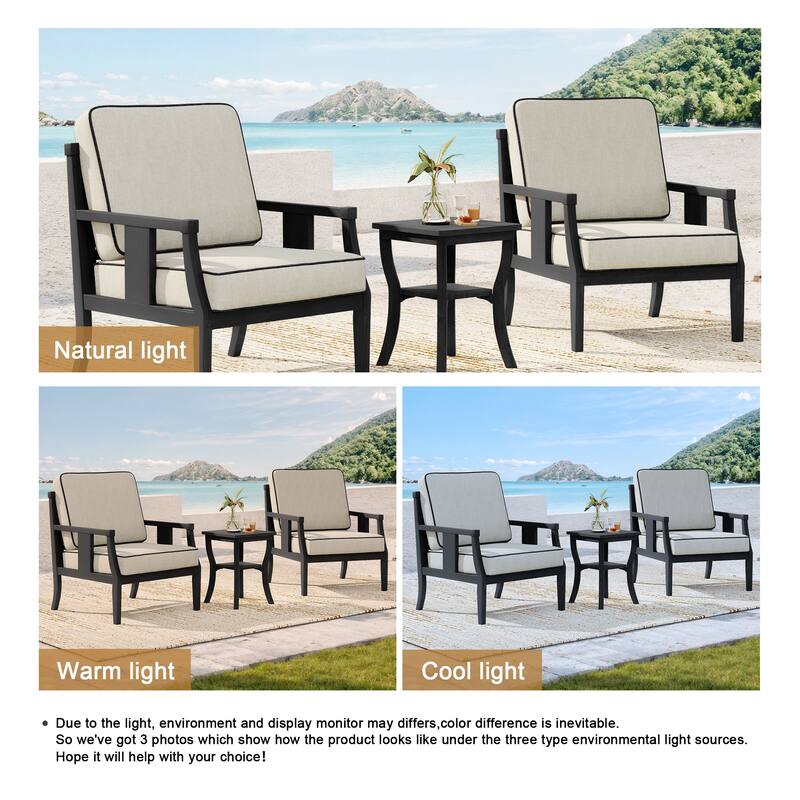 Wood Patio Bistro Set with Water-Resistant Cushions(Set of 3)