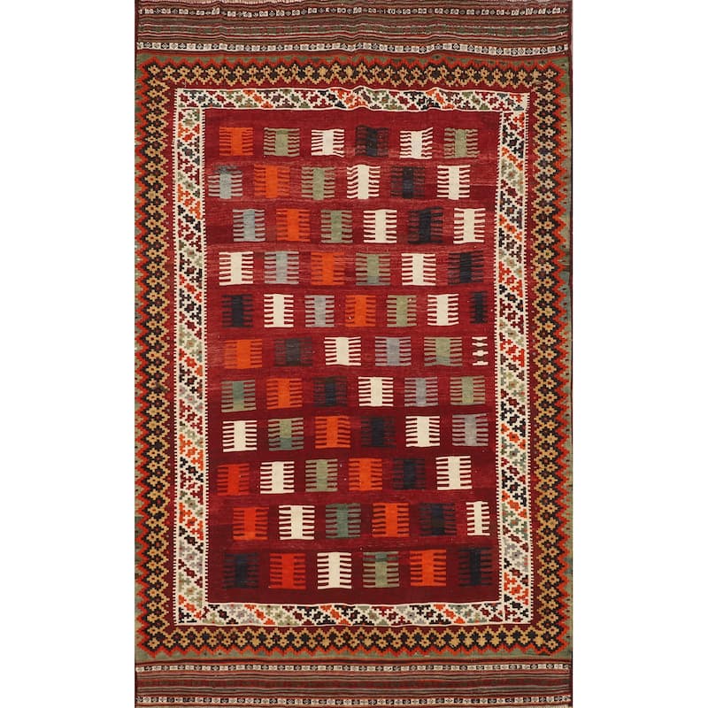 Tribal Kilim Qashqai Persian Vintage Area Rug Hand-Woven Wool Carpet - 4'10"x 7'10"