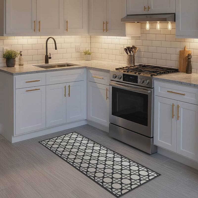 Kitchen Mat 20x32 or Runner 20x48 - Circles Gray - 48L x 20W x 0.2H