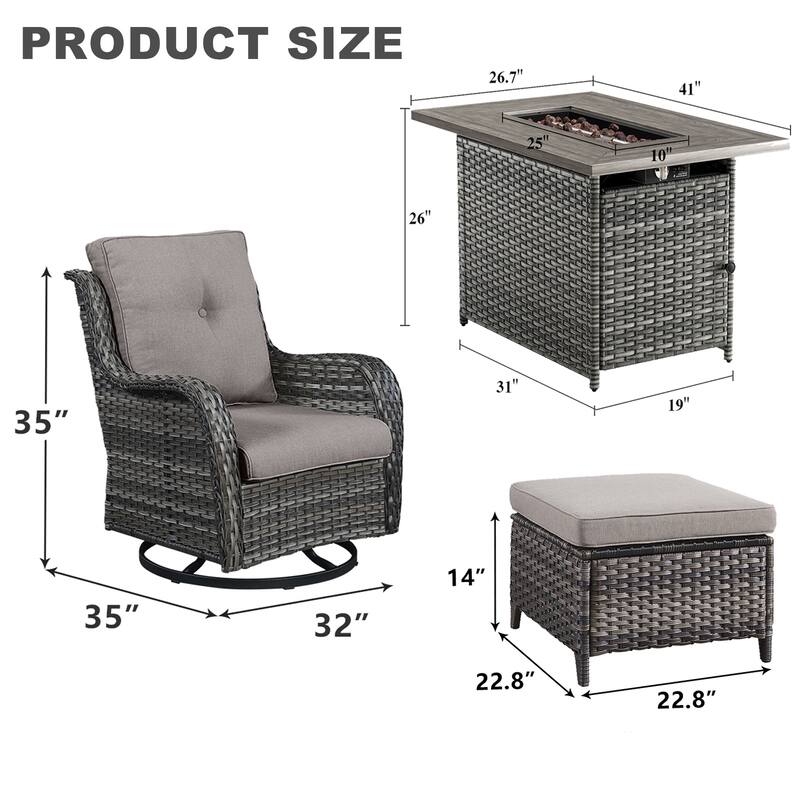 Fire Pit Table with Siwvel Chair Ottomans