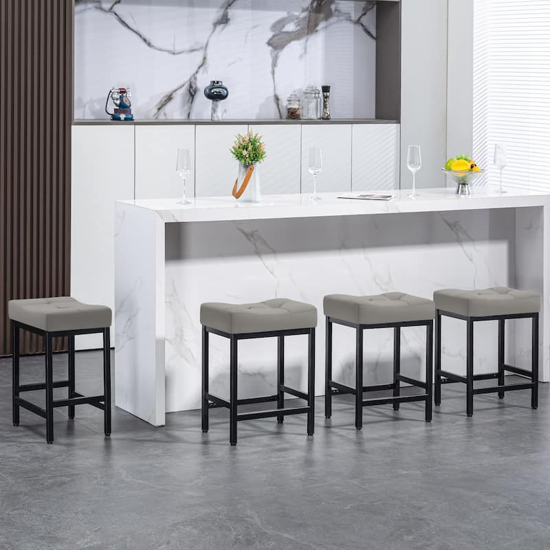 Upholstered PU Leather Bar Stools Set of 2, 24" Counter Height Saddle Bar Stools