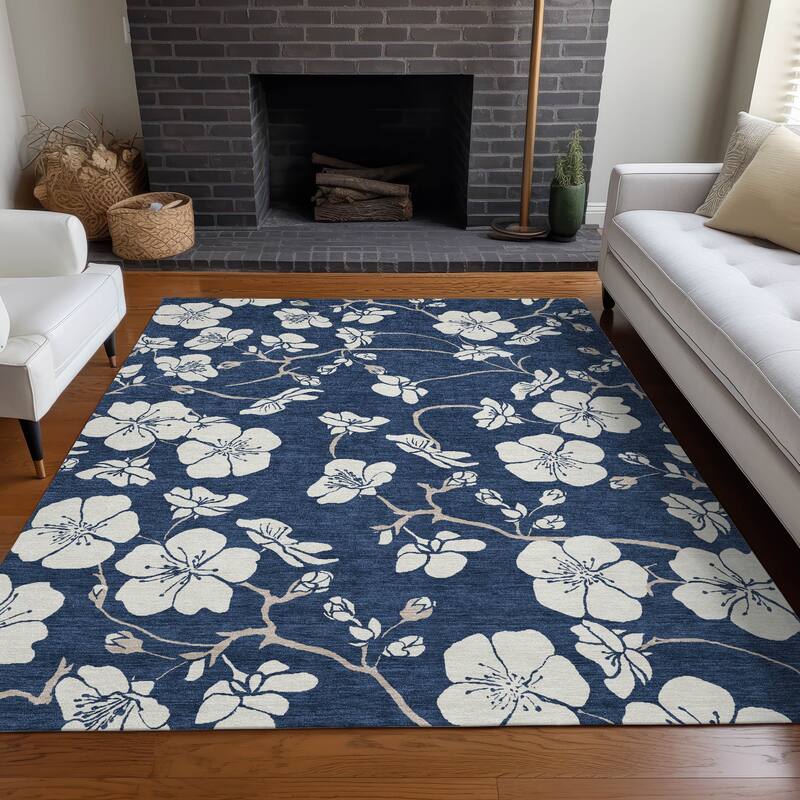 Machine Washable Indoor/ Outdoor Calm Floral Chantille Rug