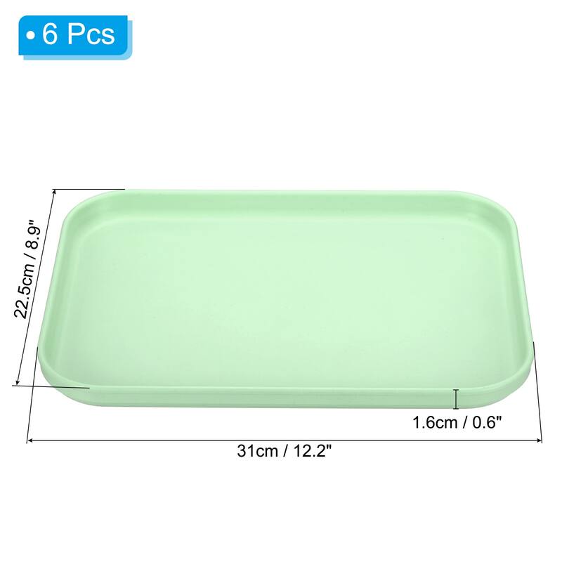 6Pcs Plastic Fast Food Serving Tray 12.2" x 8.9", Serving Platter - 12.2" x 8.9" - Light Green