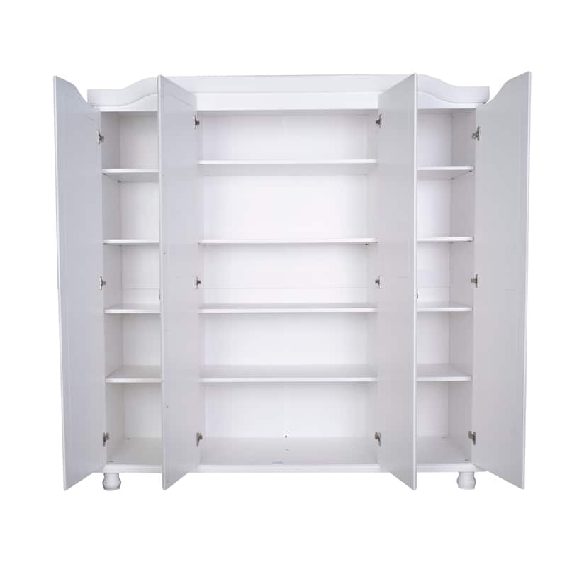 100% Solid Wood Kyle 4-Door Wardrobe Armoire with Mirrored Doors