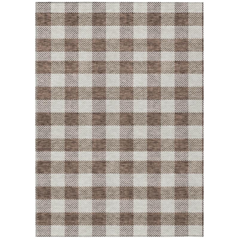 Machine Washable Indoor/ Outdoor Chantille Plaid Stripe Rug