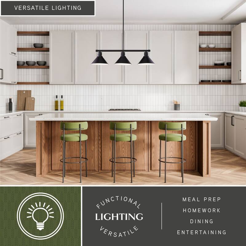Akron 3L Bronze Farmhouse Linear Chandelier Island Pendant Fixture Pool Table Light - 35.75-in W x 14.25-in H x 9.75-in D