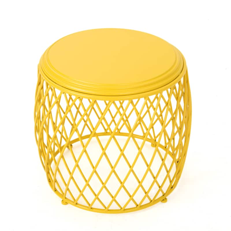 Bryony 19-inch Round Lattice Side Table by Christopher Knight Home - Matte Yellow