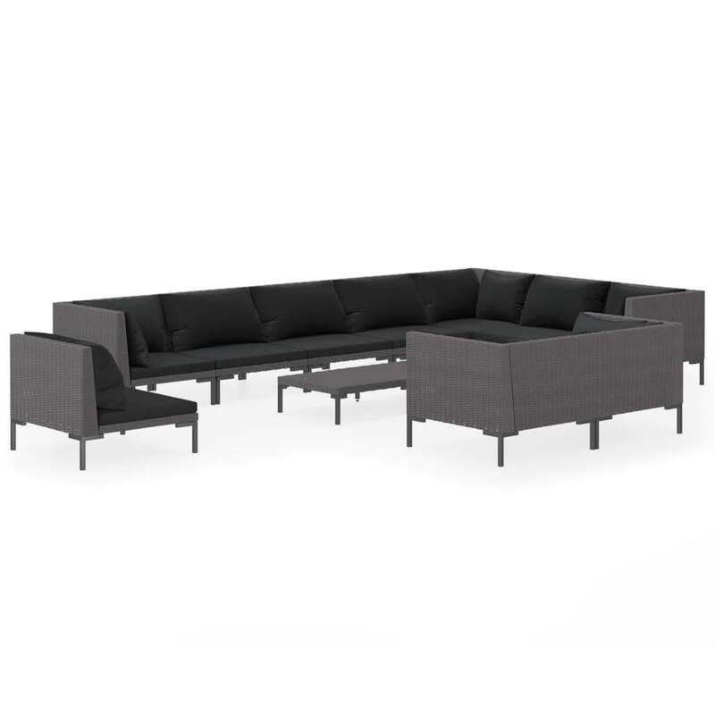 vidaXL Patio Lounge Set Outdoor Sectional Corner Sofa Poly Rattan Dark Grey - 27.6" x 27.6" x 24"