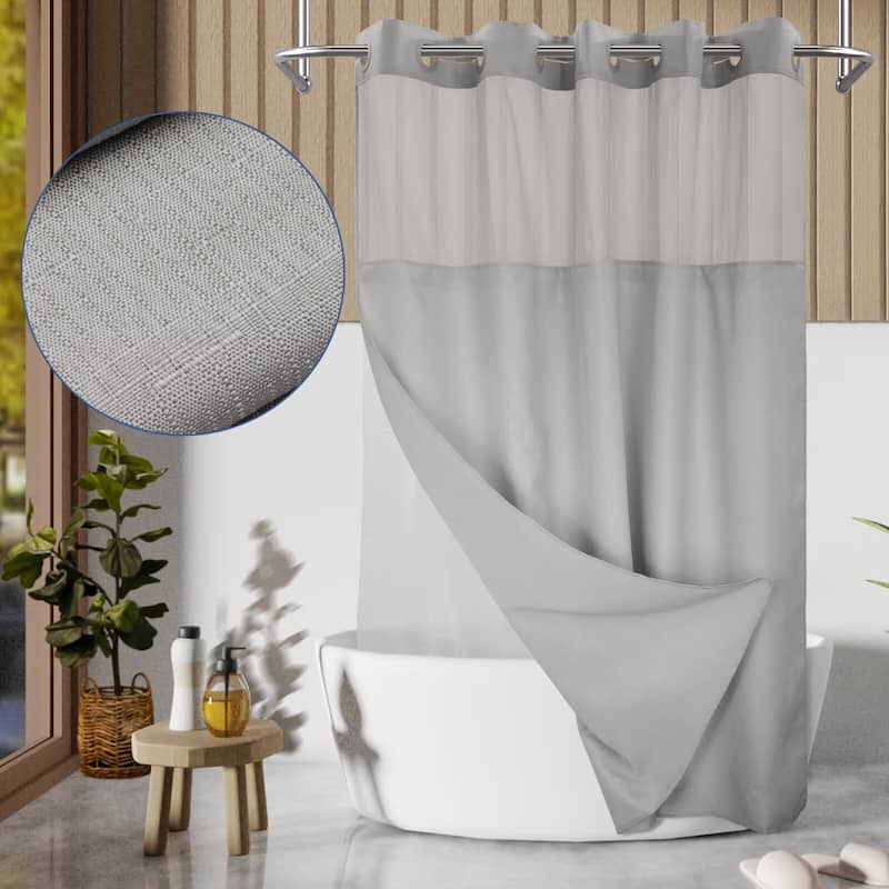 No Hook Slub Linen Texture Shower Curtain with PEVA Snap-in Liner - 71"W x 74"L - Gray