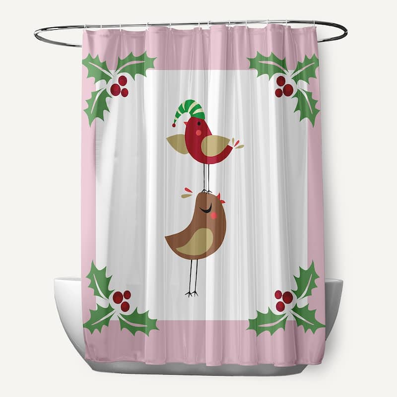 Christmas Birds Shower Curtain - Light Pink