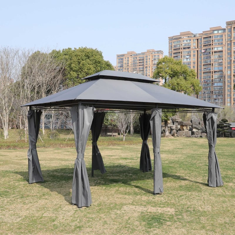 13x10 FT Outdoor Large Patio Shade Canopy with Ventilated Double Roof and Detachable Mesh Cover