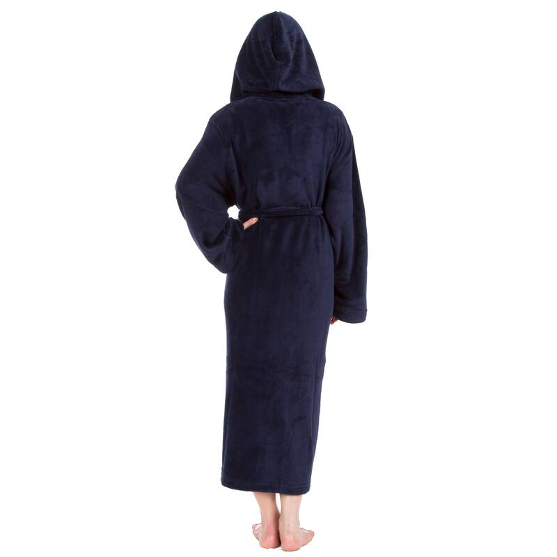 Women's Hooded Plush Robe, Long Fleece Solid Robe