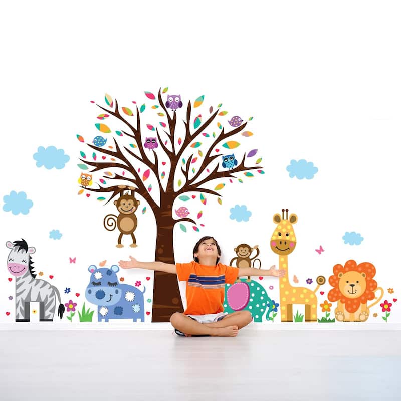 Walplus Wall Sticker Happy London Zoo Animal Tree Kids Art Decal