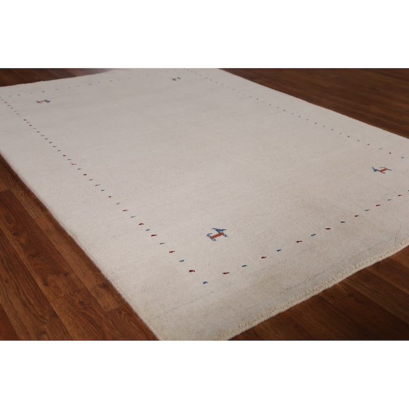 Little Animals Tribal Gabbeh Indian Rug Hand-Knotted Wool Carpet - 4'0" x 6'0" - 4'0" x 6'0" - Ivory/Beige