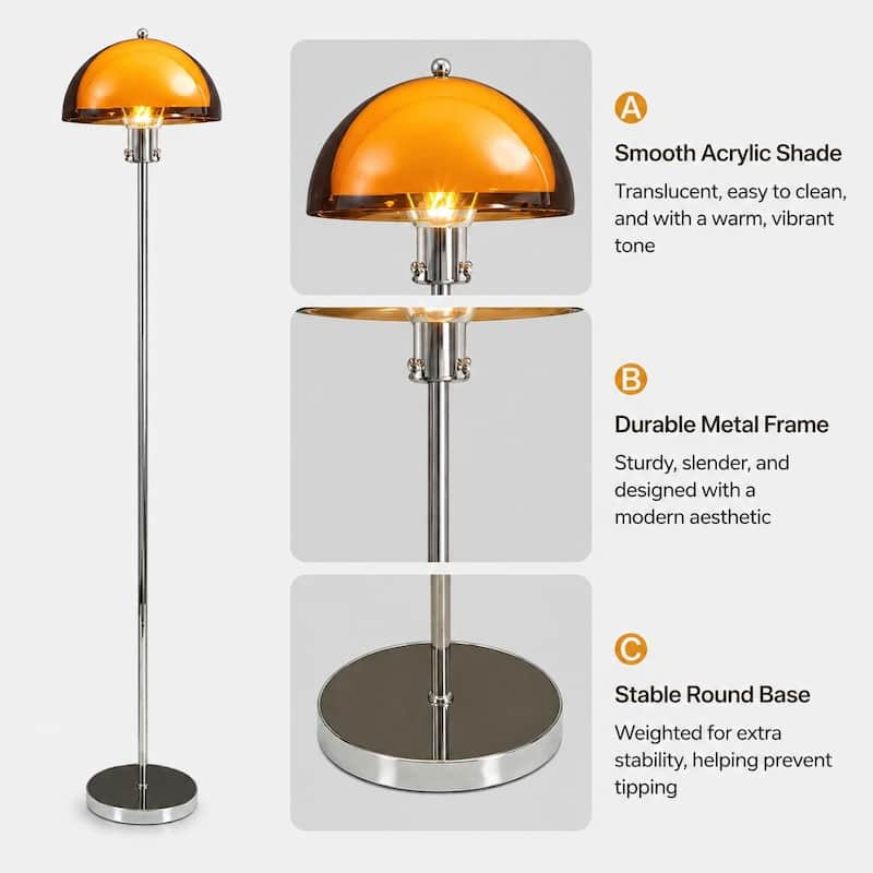 Mid-Century Modern Acrylic Mushroom Floor Lamp with Dual Shade
