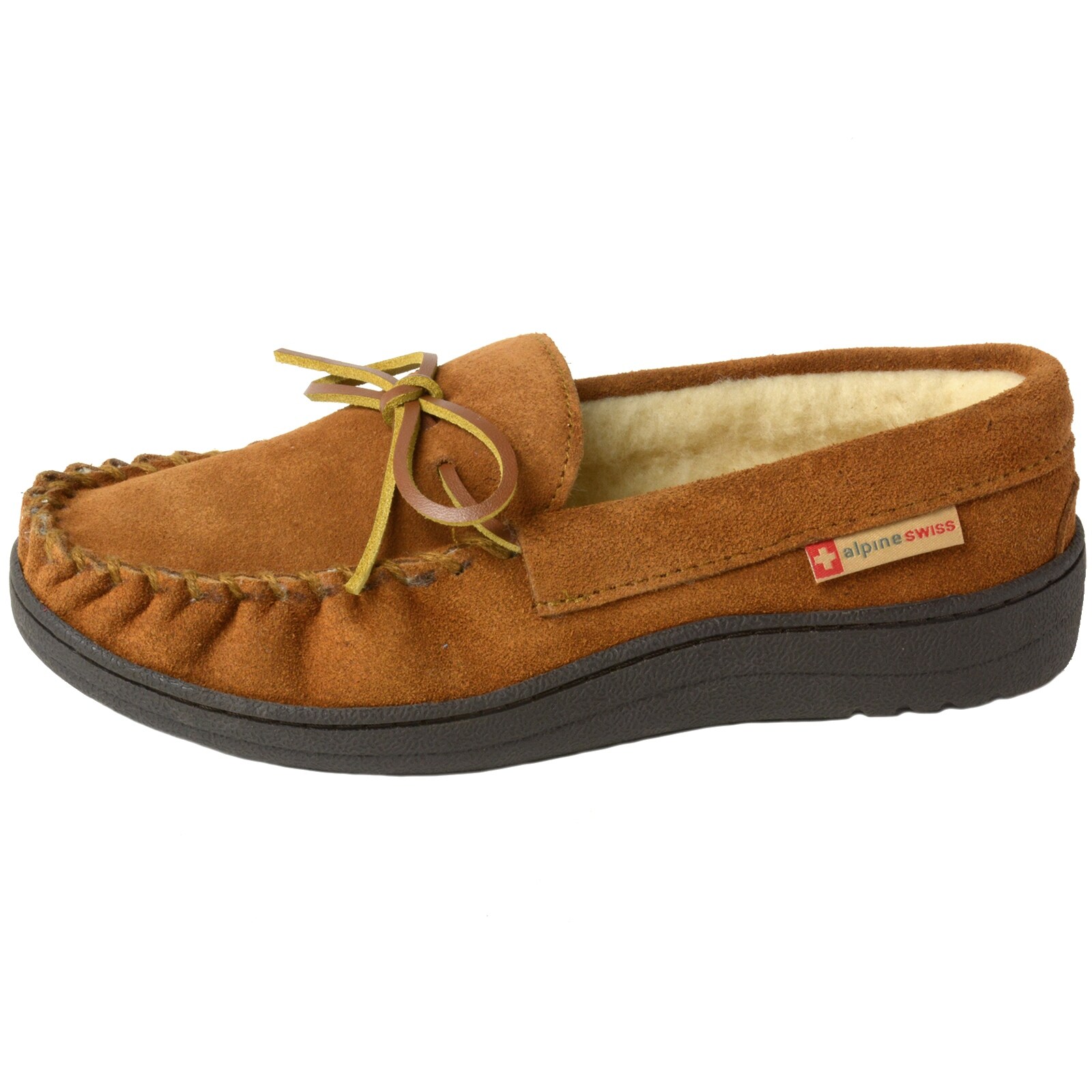 Alpine swiss sabine womens suede shearling slip on moccasin slippers clearance