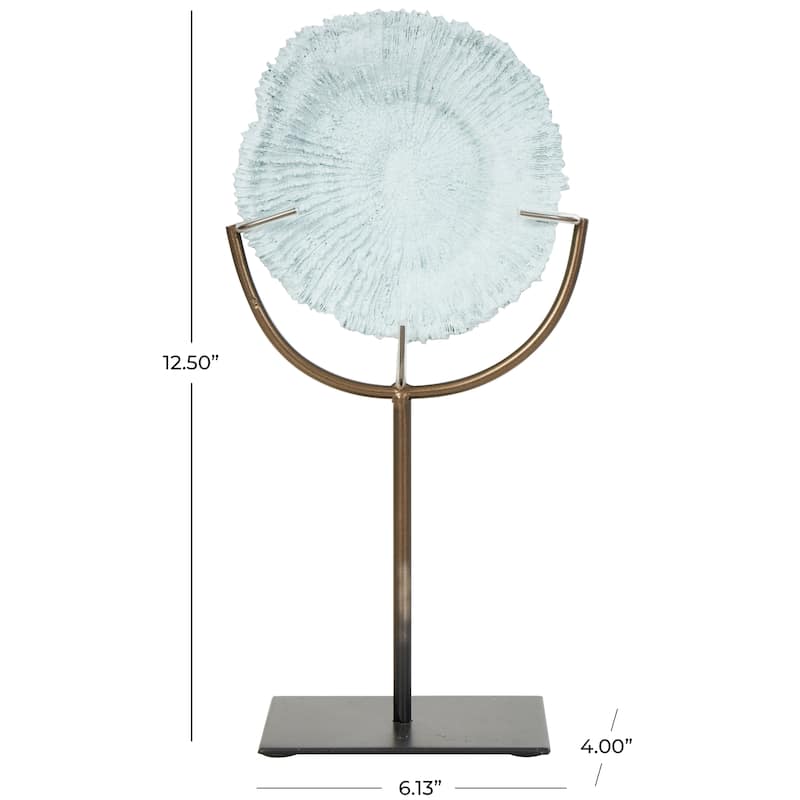 Light Blue Polystone Textured Coral Sculpture with Bronze Stand