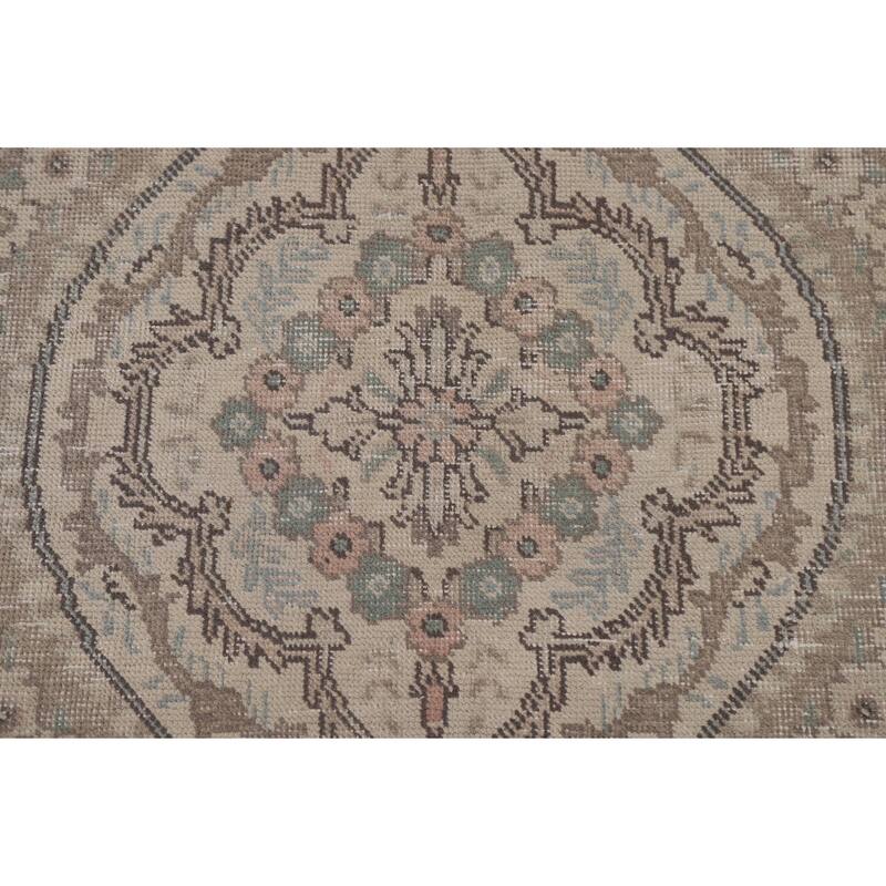 Distressed Tabriz Persian Vintage Area Rug Handmade Beige Wool Carpet - 6'7" x 9'4"