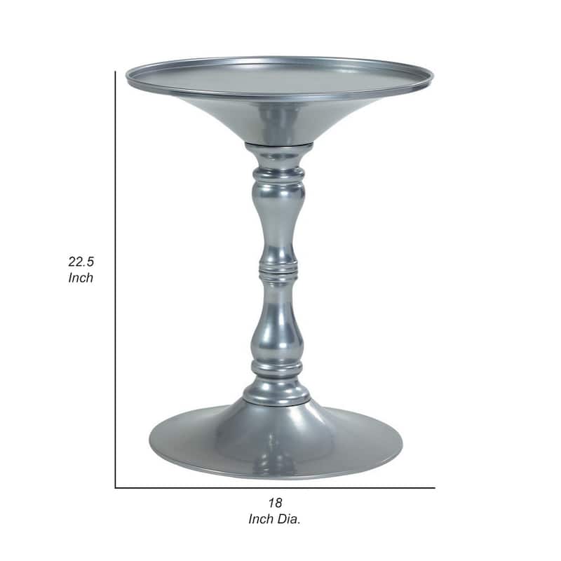 18 in. Silver Round Metal End Table, Durable Hourglass Frame