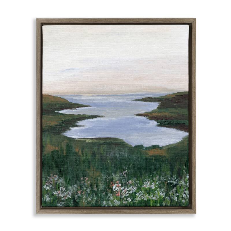 Stupell Peaceful Greenery by Lake Framed Floater Canvas Wall Art Design By Nikita Jariwala - 25 x 31 - Brown