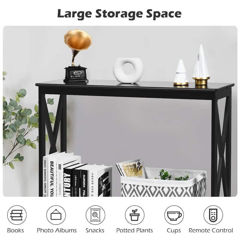 Space-Saving Console Table with Modern X-Shape and Large Shelves Perfect for Entryway or Living Room