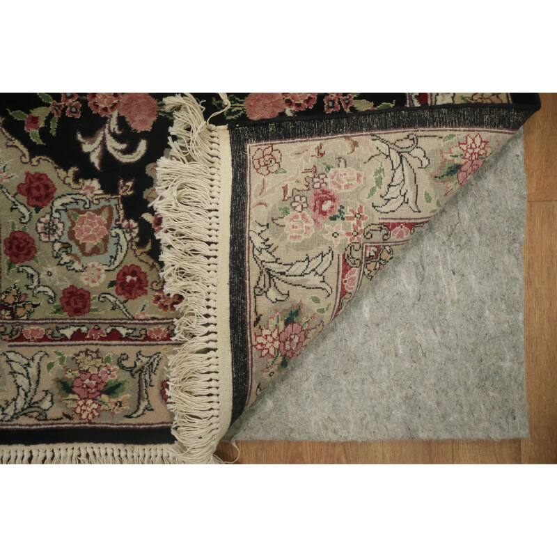 Hand Knotted Oriental 100% Wool Carpet Traditional Floral Black Aubusson Runner Rug - 10' 0'' X 2' 6''