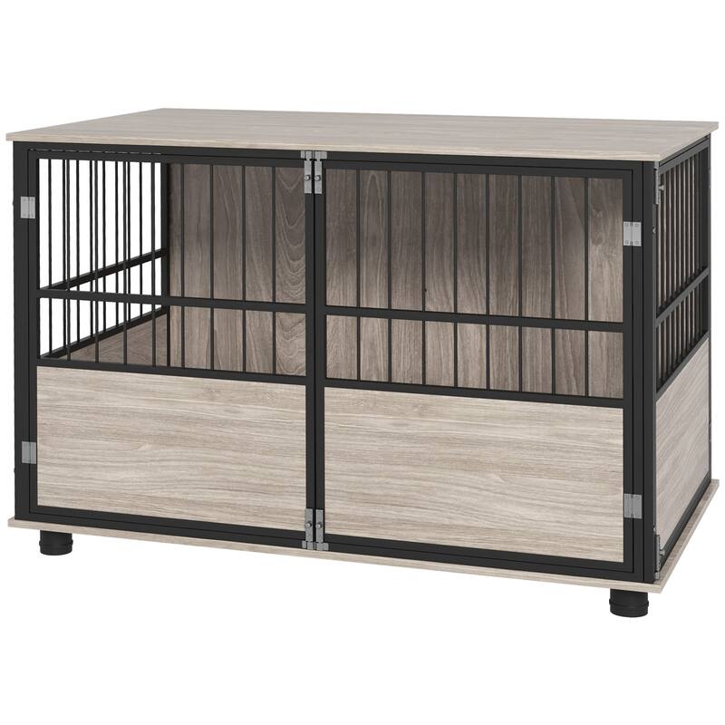 PawHut 39.5" Dog Crate Furniture End Table, Wooden Dog Kennel Indoor Pet House with 3 Doors, for Small to Large Dogs - Brown - Brown