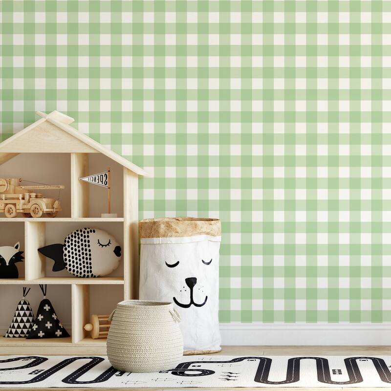 Fine Decor Patrice Light Green Gingham Wallpaper - N/A