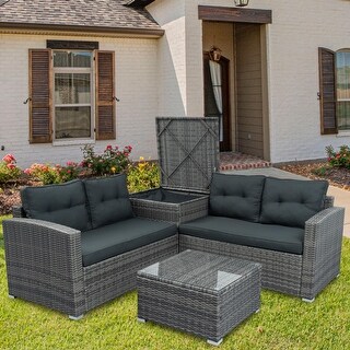 Outdoor Furniture Sofa Set with Large Storage Box - Bed Bath & Beyond