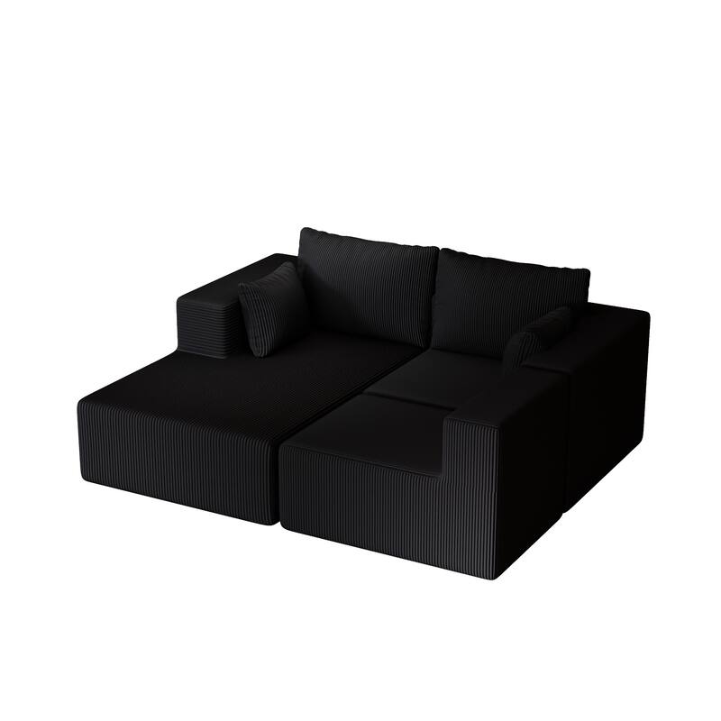 L Shaped Sectional Foam Sofa, Upholstered Corduroy Fabric Sofa, Modular Cloud Couch with Chaise Lounge & Removable Covers
