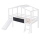 preview thumbnail 6 of 11, Twin Size Loft Bed with Ladder and Slide for Kids Girls Boys, Solid Wood House Bed with Blackboard and Light Strip on the Roof