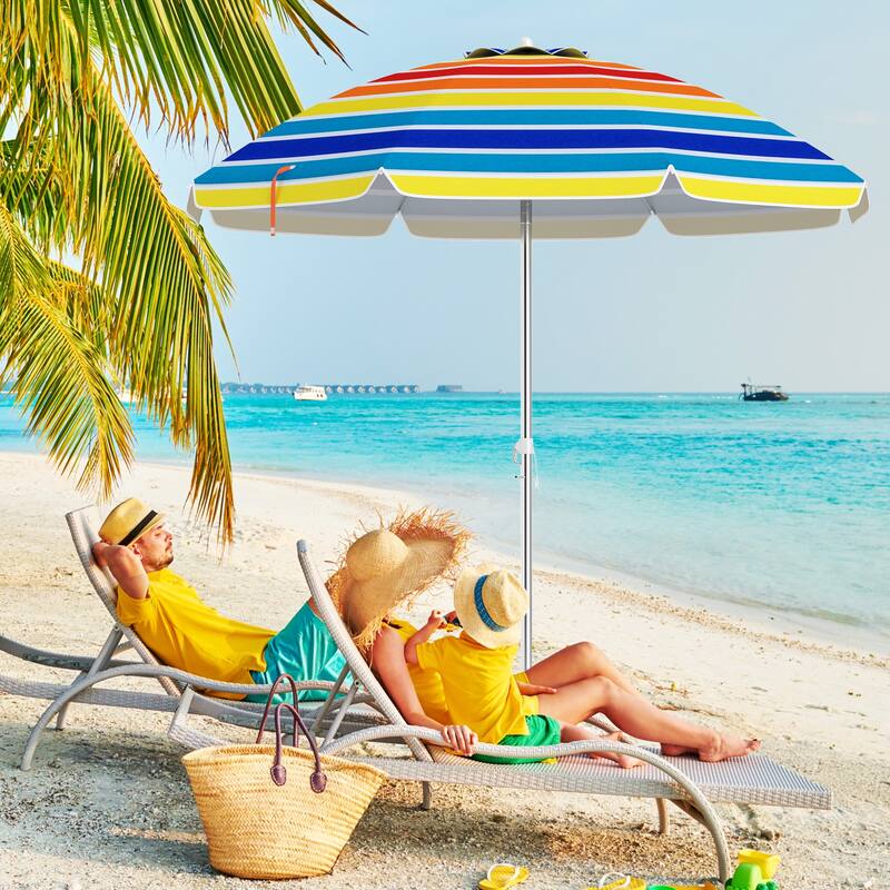 6.5 Feet Multi-Color Portable Beach Umbrella with Adjustable Tilt Air Vent Sun Protection and Carry Bag
