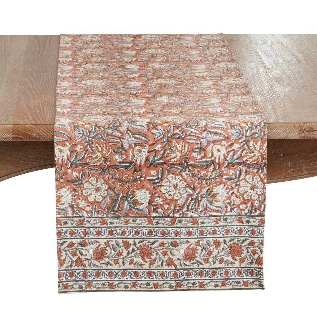 Timeless Printed Floral Table Runner - Non-Reversible Cotton Runner for Dining Table, 16"x72"