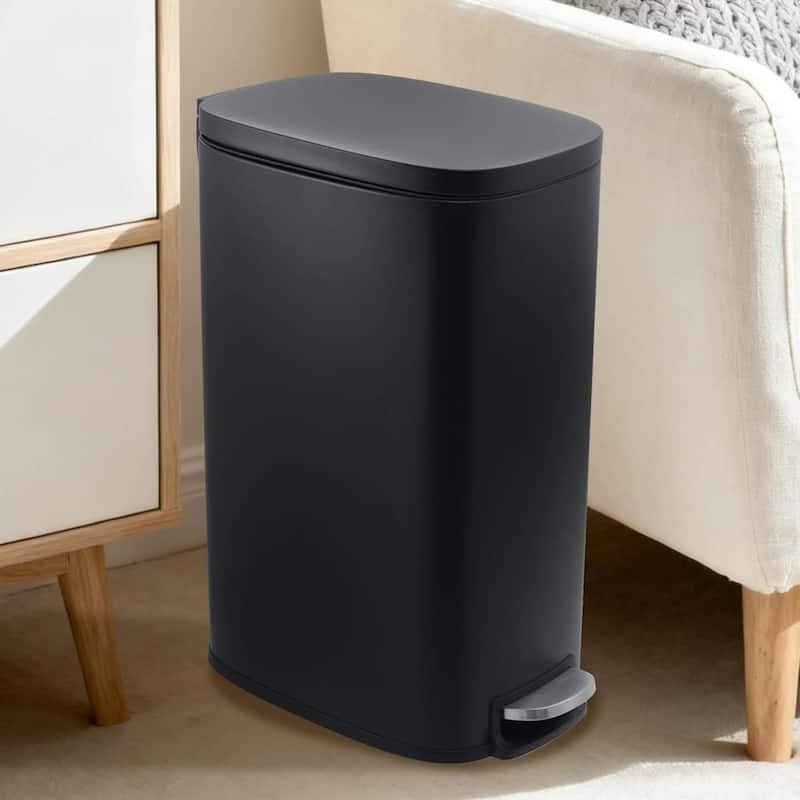 13 Gallon/ 50 Liter Slim Stainless Steel Garbage Bin, Trash Can for Kitchen Bathroom - Black