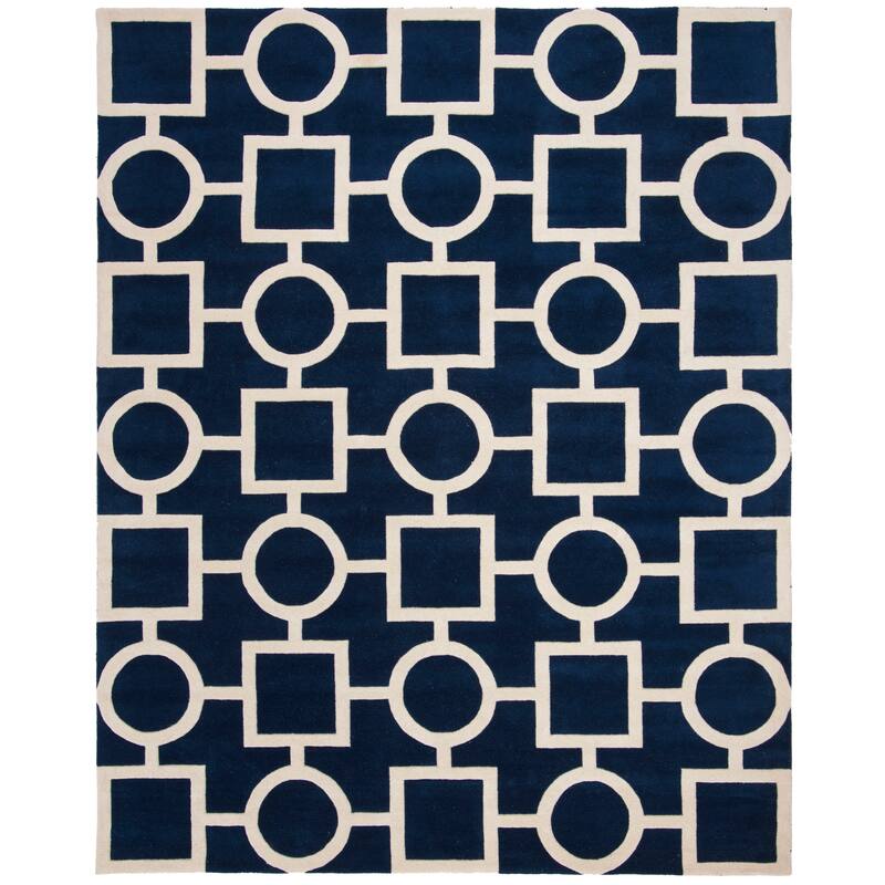 SAFAVIEH Handmade Chatham Alkinoi Modern Moroccan Wool Rug - 8'9" x 12' - Dark Blue/Ivory