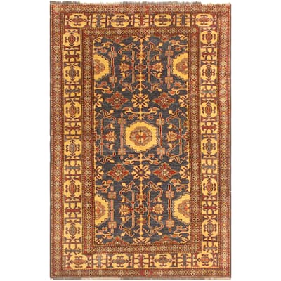 Tribal Super Kazak Daxton Blue/Gold Hand Knotted Wool Rug - 3'11'' x 6'3''