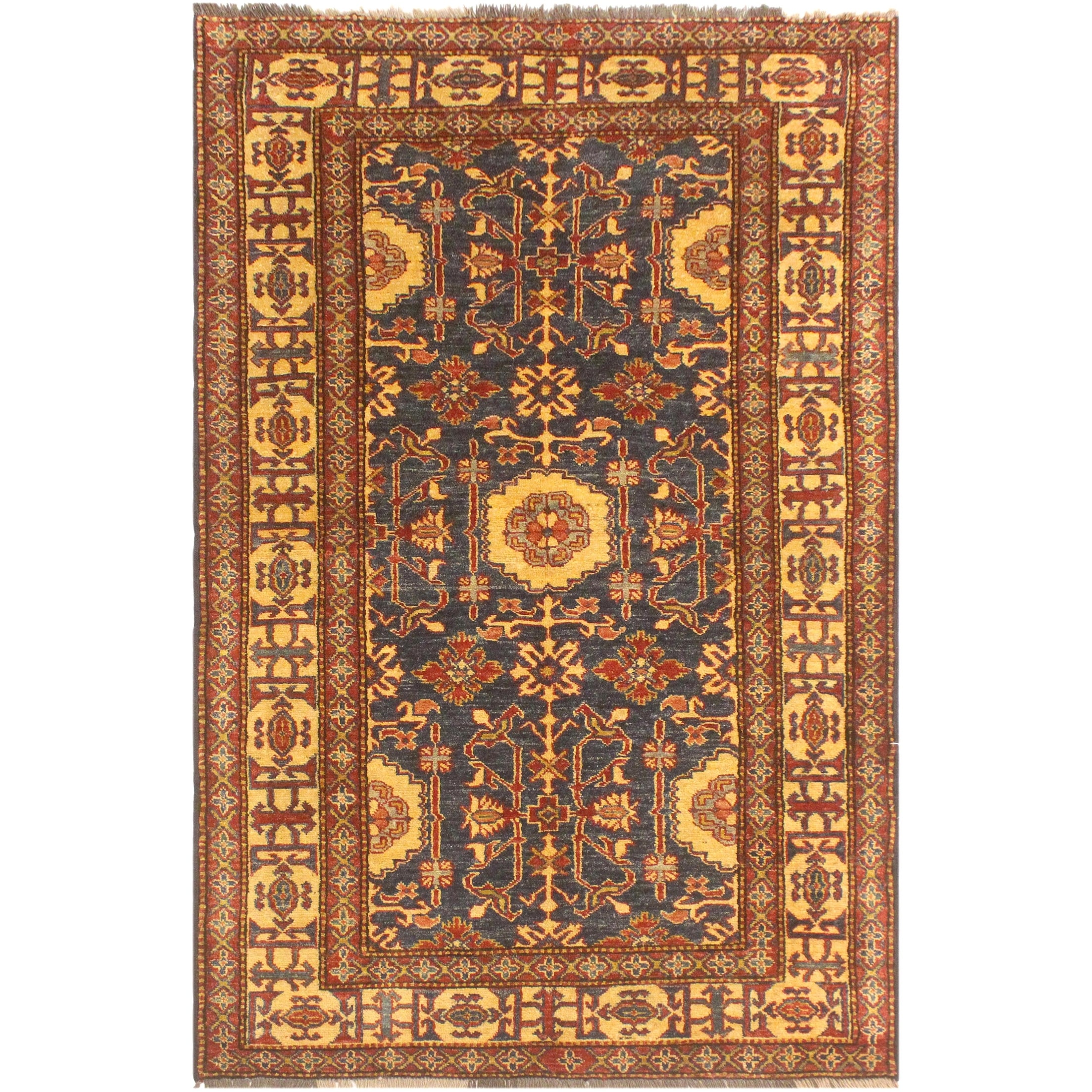 Tribal Super Kazak Daxton Blue/Gold Hand Knotted Wool Rug - 3'11'' x 6'3''