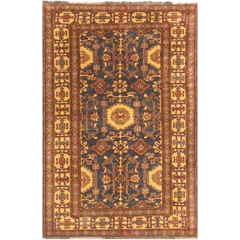 Tribal Super Kazak Daxton Blue/Gold Hand Knotted Wool Rug - 3'11'' x 6'3''