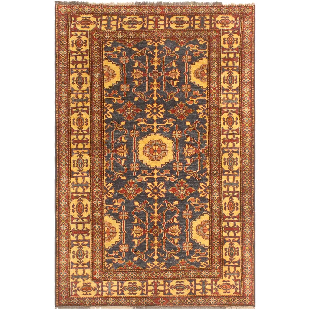 Tribal Super Kazak Daxton Blue/Gold Hand Knotted Wool Rug - 3'11'' x 6'3''