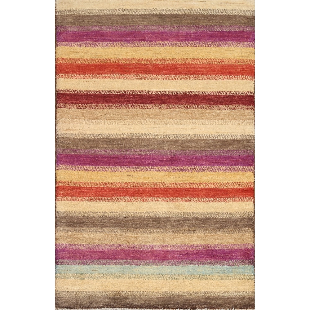 Striped Gabbeh Kashkoli Oriental Area Rug Wool Handmade Foyer Carpet - 3'1" x 5'1"