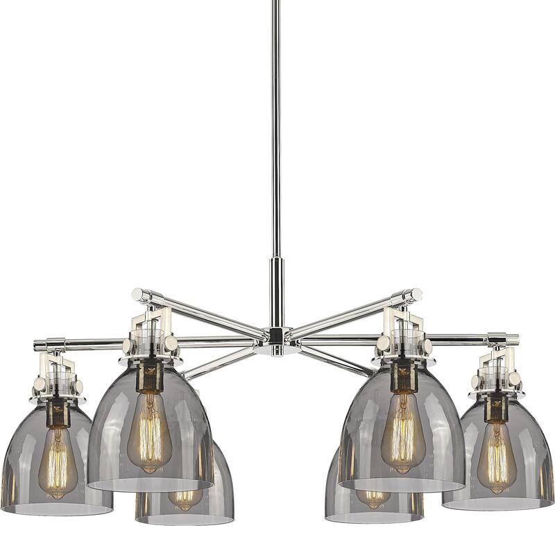Innovations Lighting 411-6CR-16-26 Newton Bell Chandelier Newton Bell - Polished Nickel / Light Smoke