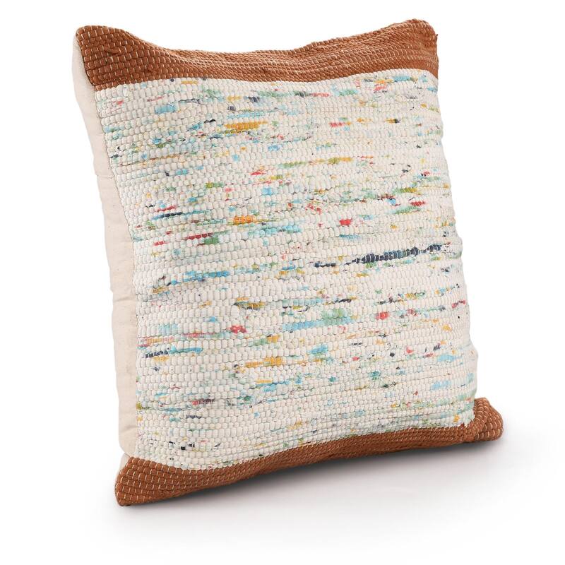 Hand Woven Abstract Square Throw Pillow - 20" - Brown and White