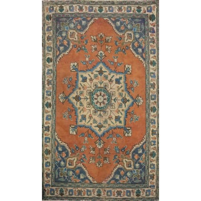 Hand Knotted Oriental 100% Wool Carpet Traditional Floral Oranges & Rust Tabriz Area Rug - 4' 9'' X 3' 0''