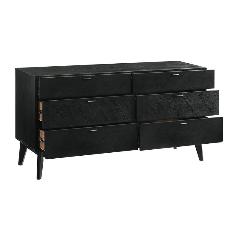 6 Drawer Dresser Black Wood Chest of Drawers Modern Storage Organizer