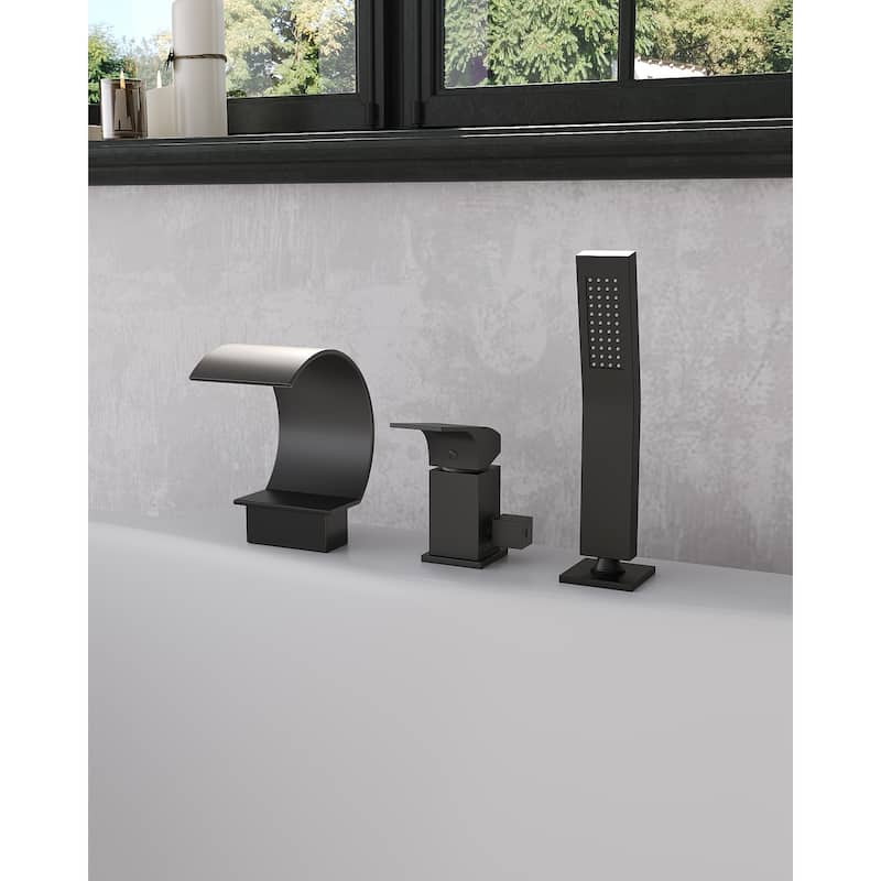 Roman Tub Faucet 3 Holes Deck Mount Bathtub Faucet with Handheld Shower Sprayer