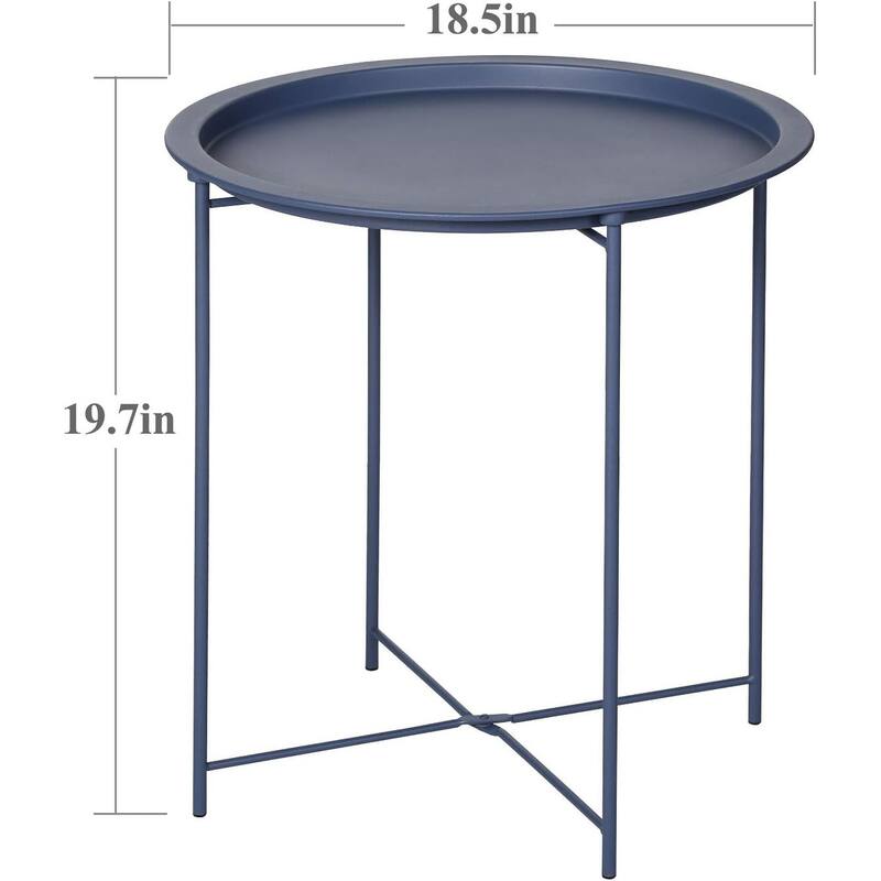 VECELO Side/End Table, Folding Round Metal Anti-Rust and Waterproof Outdoor for Living Room Bedroom,Nightstands